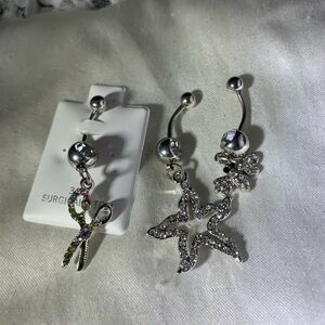 3 SURGICAL STERL BELLY BUTTON RINGS WITH RHINESTONESTEONES.NEW